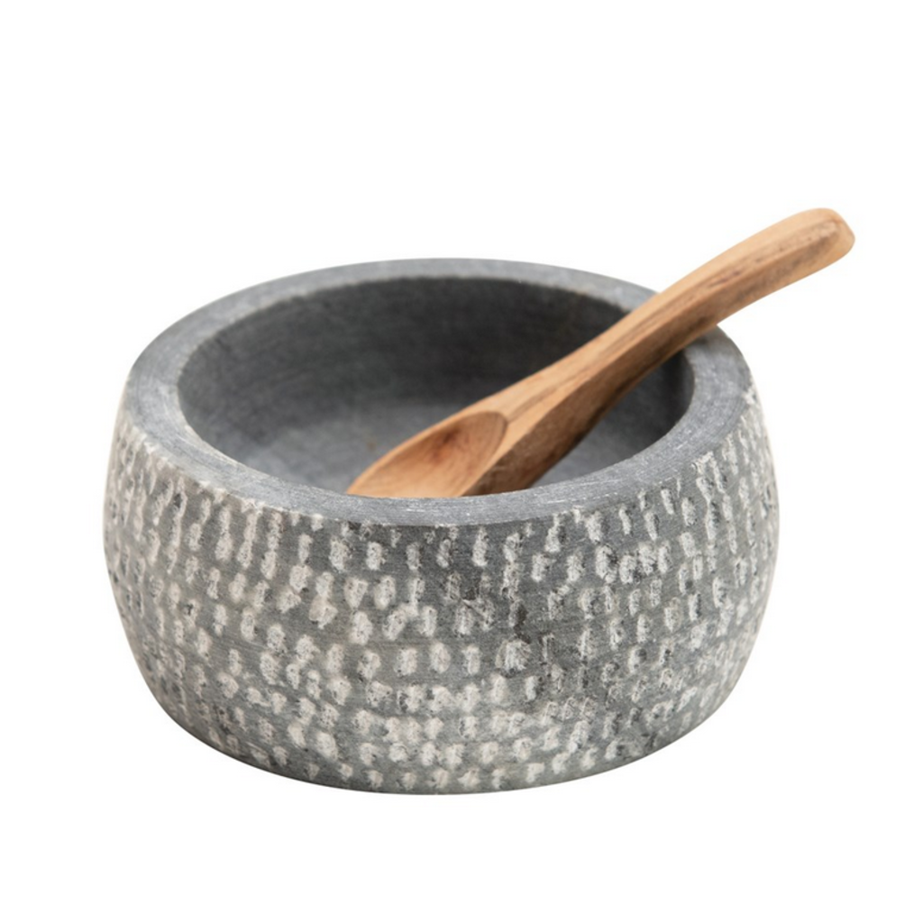 Granite Salt Cellar w Wood Spoon