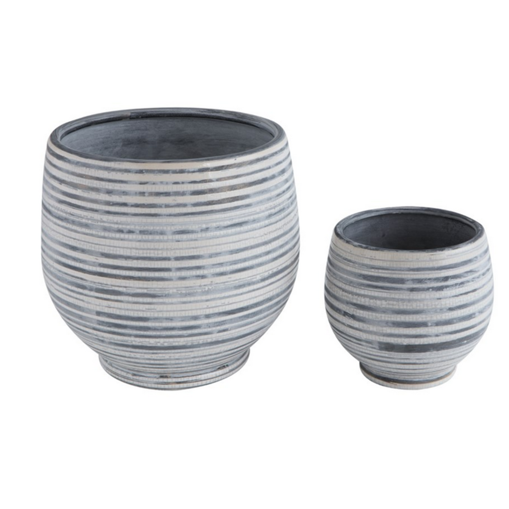 Stoneware Planter Grey & White Stripe