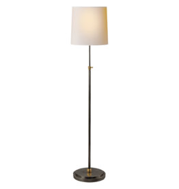 Visual Comfort Bryant Floor Lamp in Bronze and Hand-Rubbed Antique Brass  with Natural Paper Shade