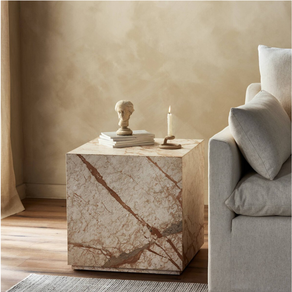 Plinth Marble End Table - Dessert Taupe