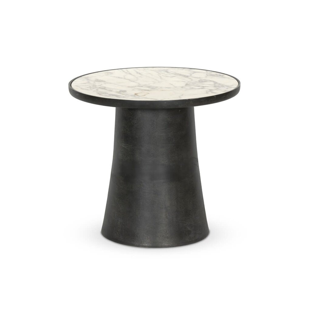 Balboa Outdoor End Table - Veined White Marble