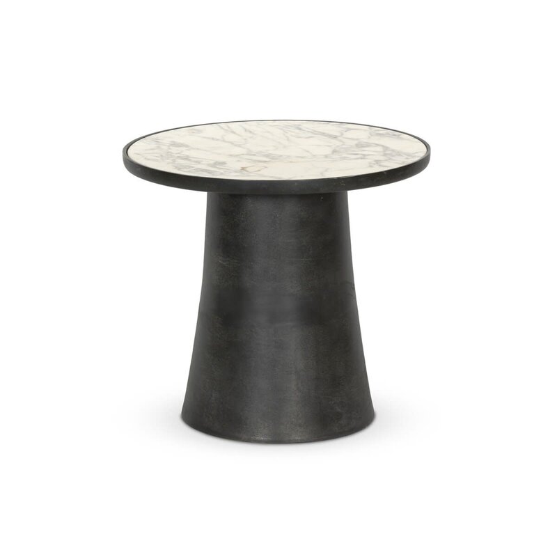 Balboa Outdoor End Table - Veined White Marble