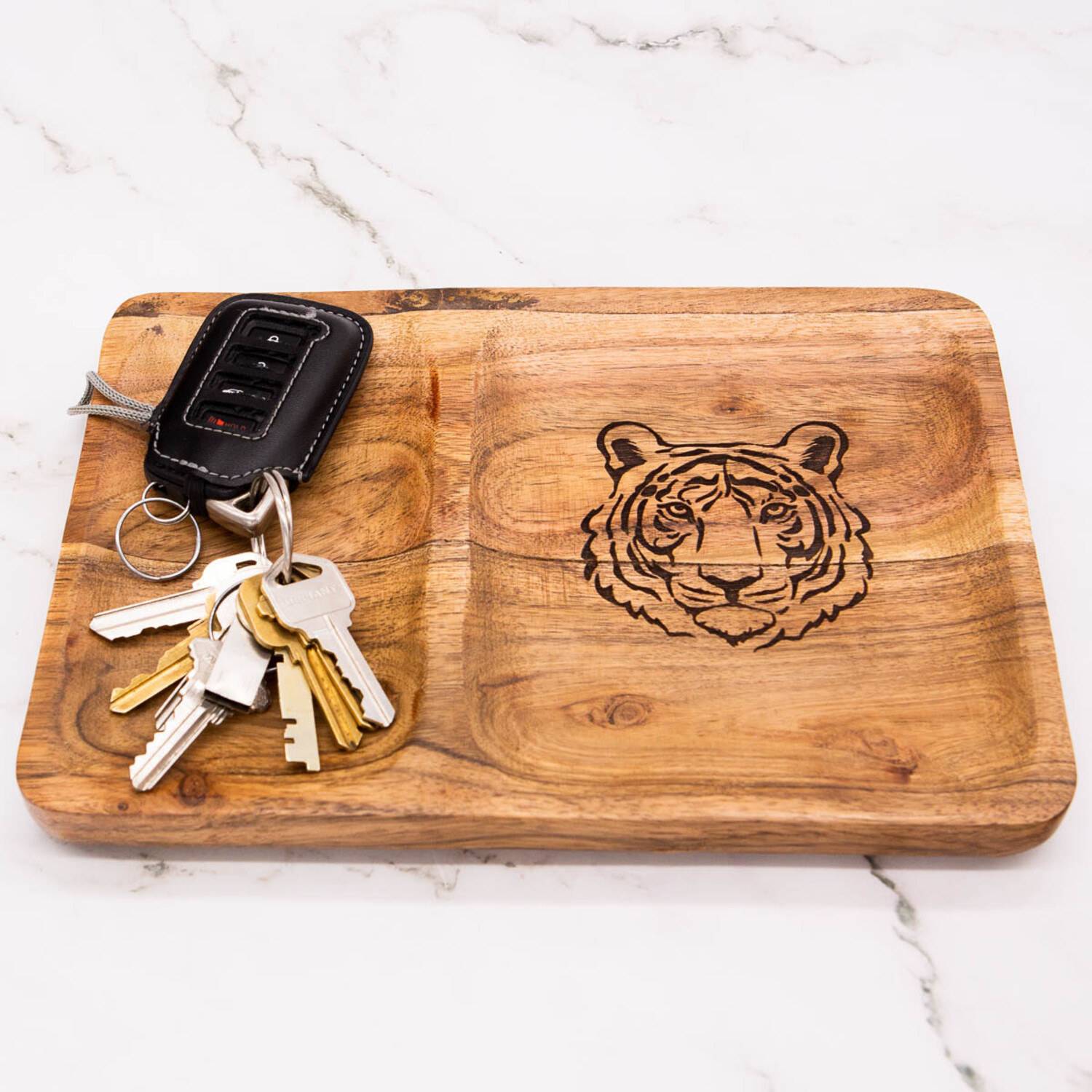 Tiger Etched Wood Valet Tray | Natural 10x7in - Southern Avenue