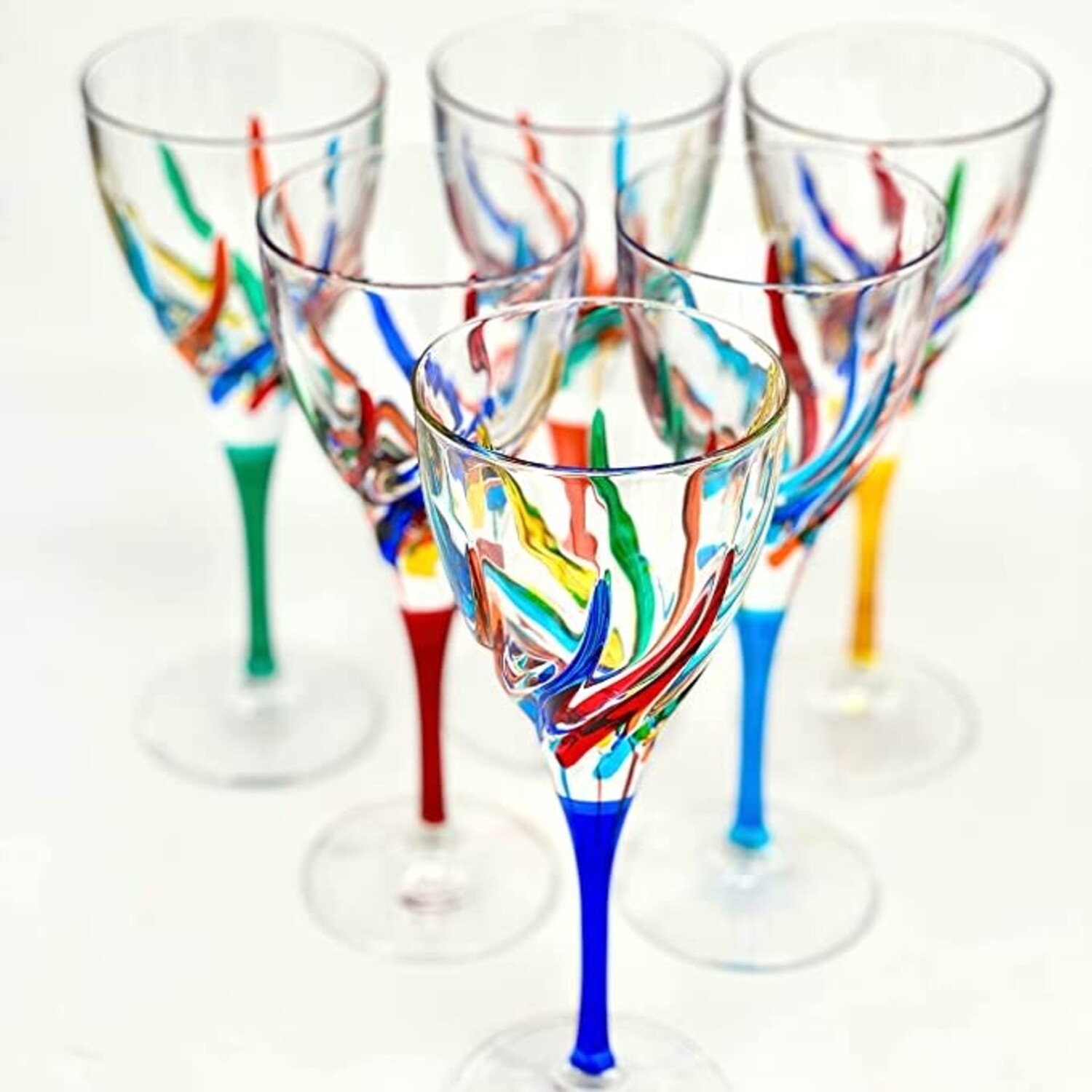 Murano Italian Crystal Wine Glass  Swirls Rainbow Yellow 8.75oz - Southern  Avenue Company
