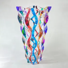 Murano Italian Crystal Wine Glass  Swirls Rainbow Yellow 8.75oz - Southern  Avenue Company