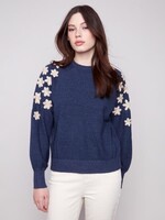 CHARLIE B CHARLIE-B CREW NECK SWEATER-BRODERIE FLEUR-C2850E