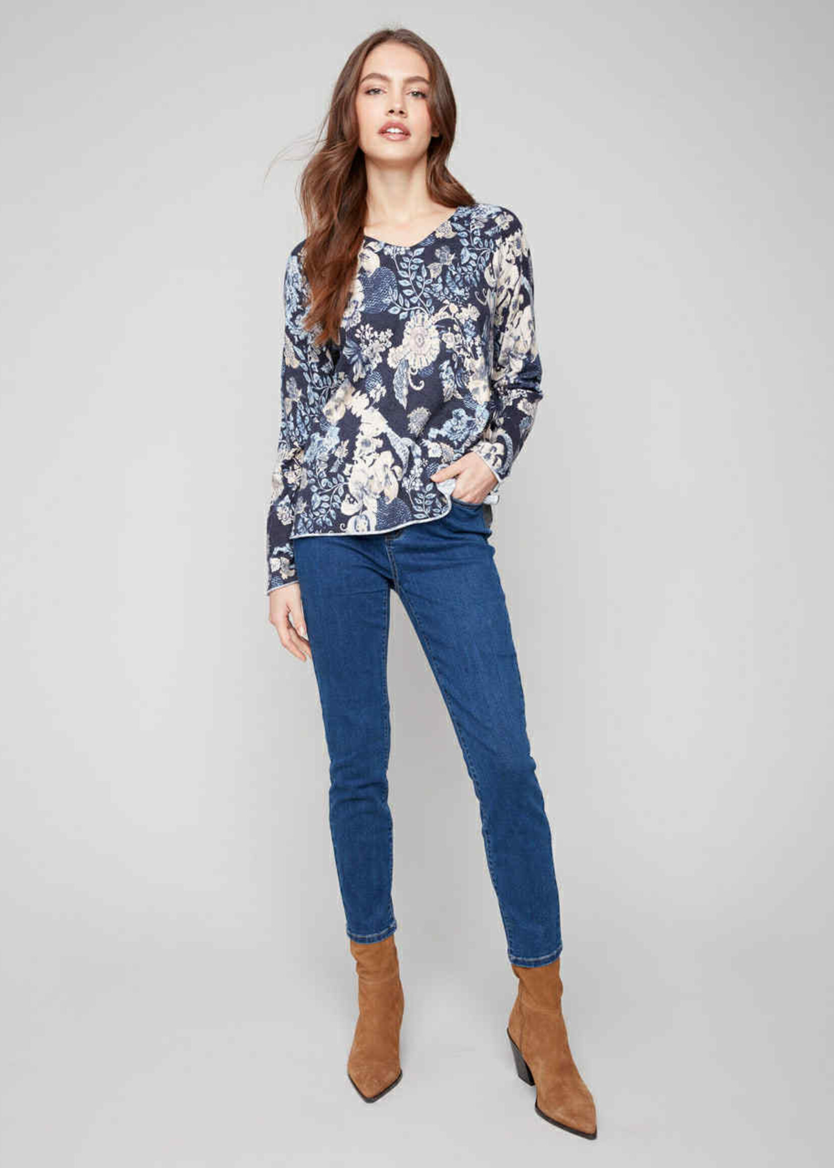 CHARLIE B CHARLIE-B V-NECK SWEATER-C2279TP