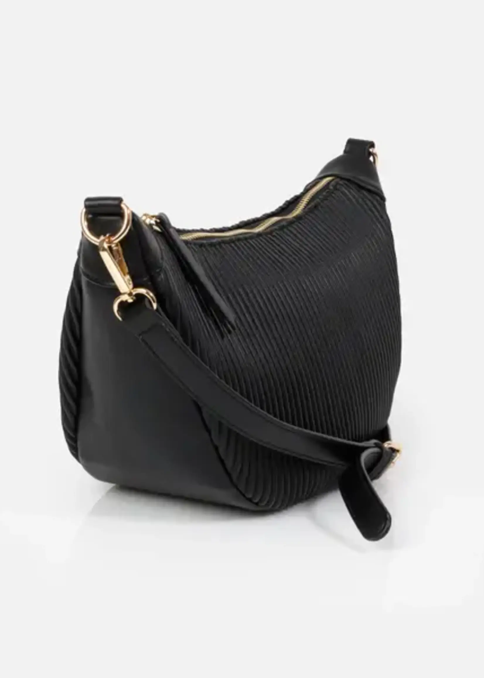 BIZOU BIZOU-SAC À MAIN BANDOULIÈRE NOIR CROISSANT DE LUNE ONDULÉ-7233