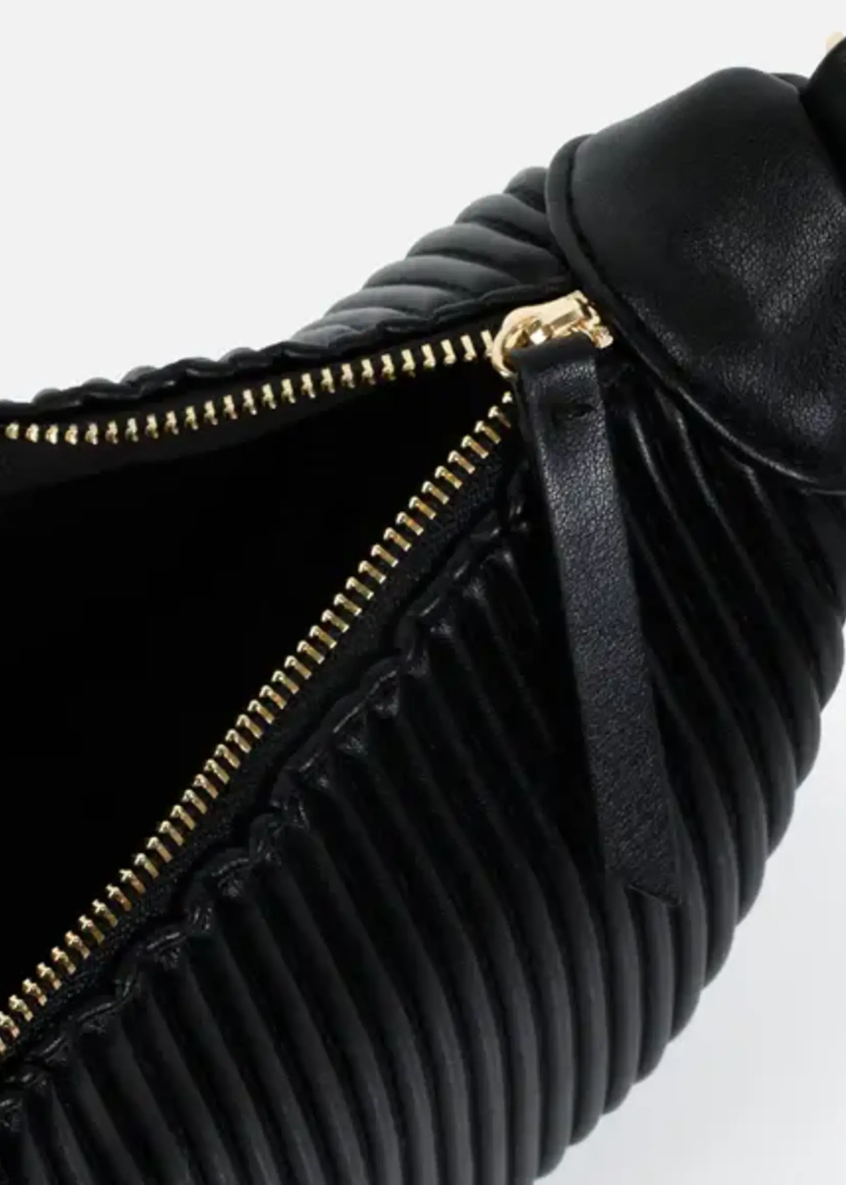 BIZOU BIZOU-SAC À MAIN BANDOULIÈRE NOIR CROISSANT DE LUNE ONDULÉ-7233