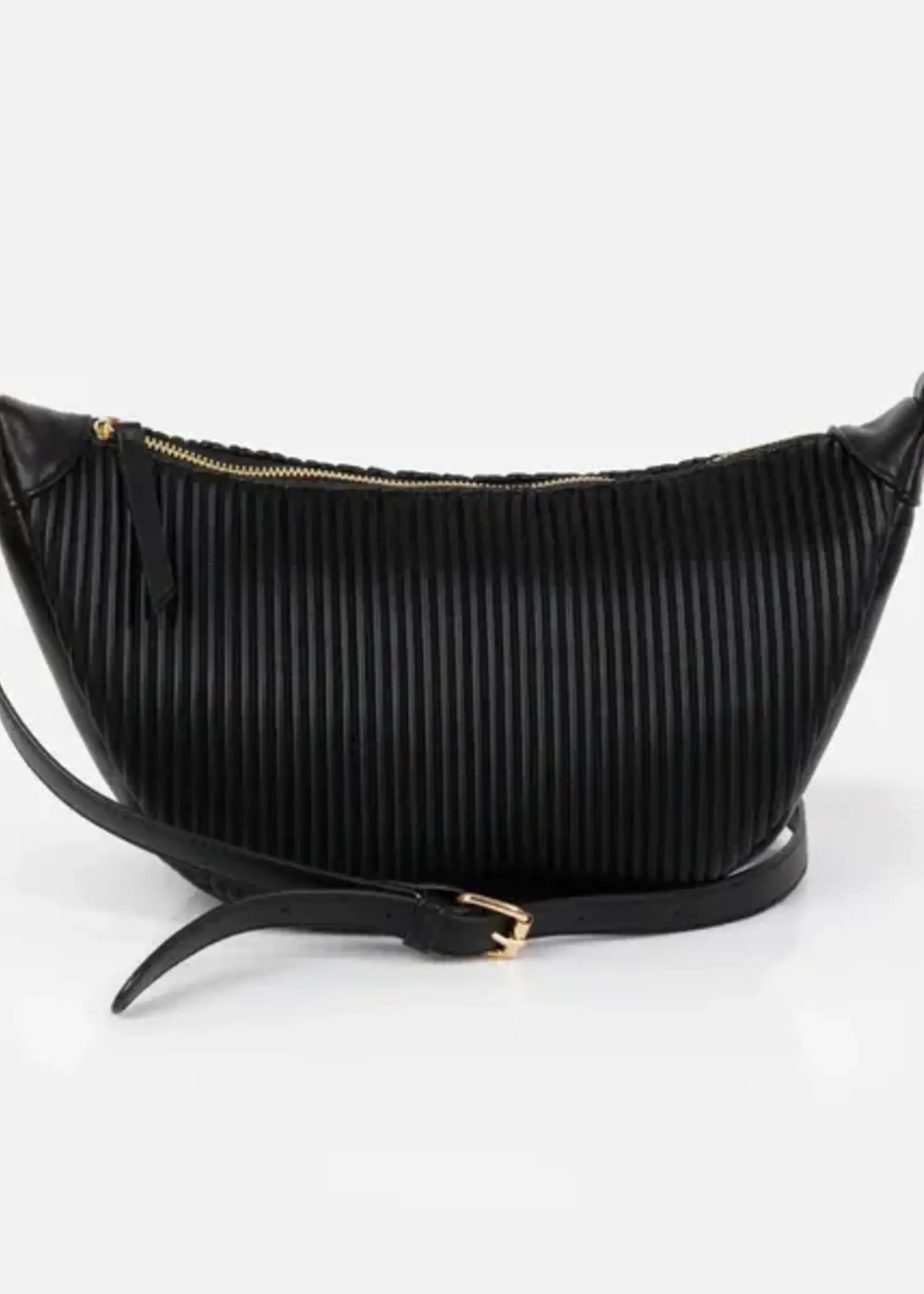BIZOU BIZOU-SAC À MAIN BANDOULIÈRE NOIR CROISSANT DE LUNE ONDULÉ-7233