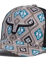 RANCH BRAND RANCH BRAND-CASQUETTE PONYTAIL AZTEC BLEU ET BEIGE AVEC CORNES NOIRES