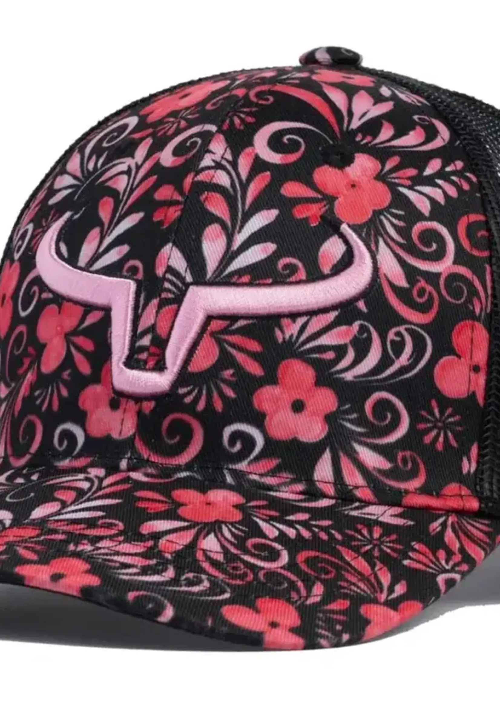 RANCH BRAND RANCH BRAND-CASQUETTE PONYTAIL FLEUR ROSE ET NOIR AVEC CORNES ROSE PÂLE