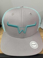 RANCH BRAND RANCH BRAND-CASQUETTE PONYTAIL GRISE PÂLE AVEC CORNES TURQUOISE