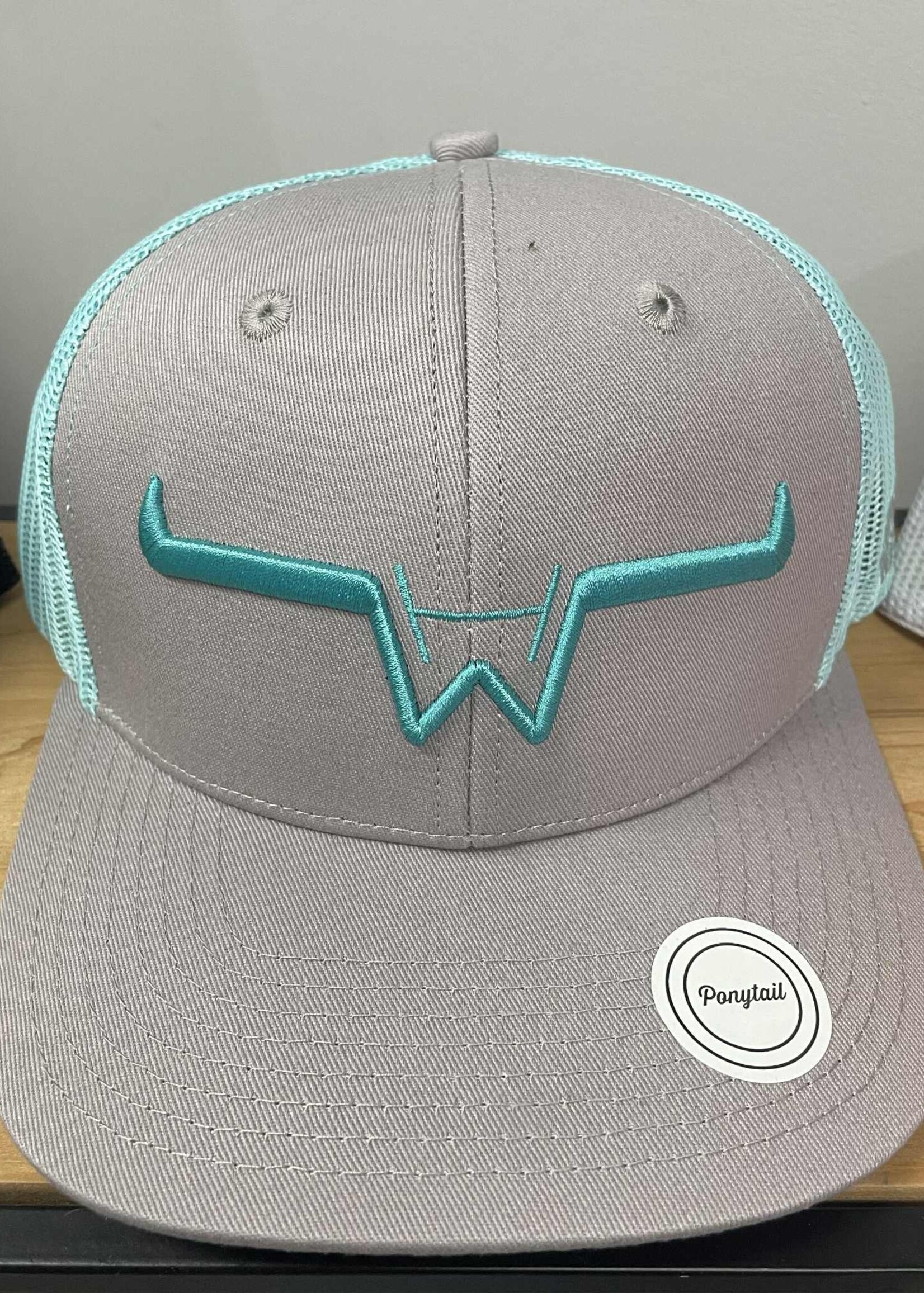 RANCH BRAND RANCH BRAND-CASQUETTE PONYTAIL GRISE PÂLE AVEC CORNES TURQUOISE