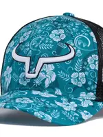 RANCH BRAND RANCH BRAND-CASQUETTE PONYTAIL FLEURS TURQUOISE ET BLANCHE AVEC CORNE BLANCHE