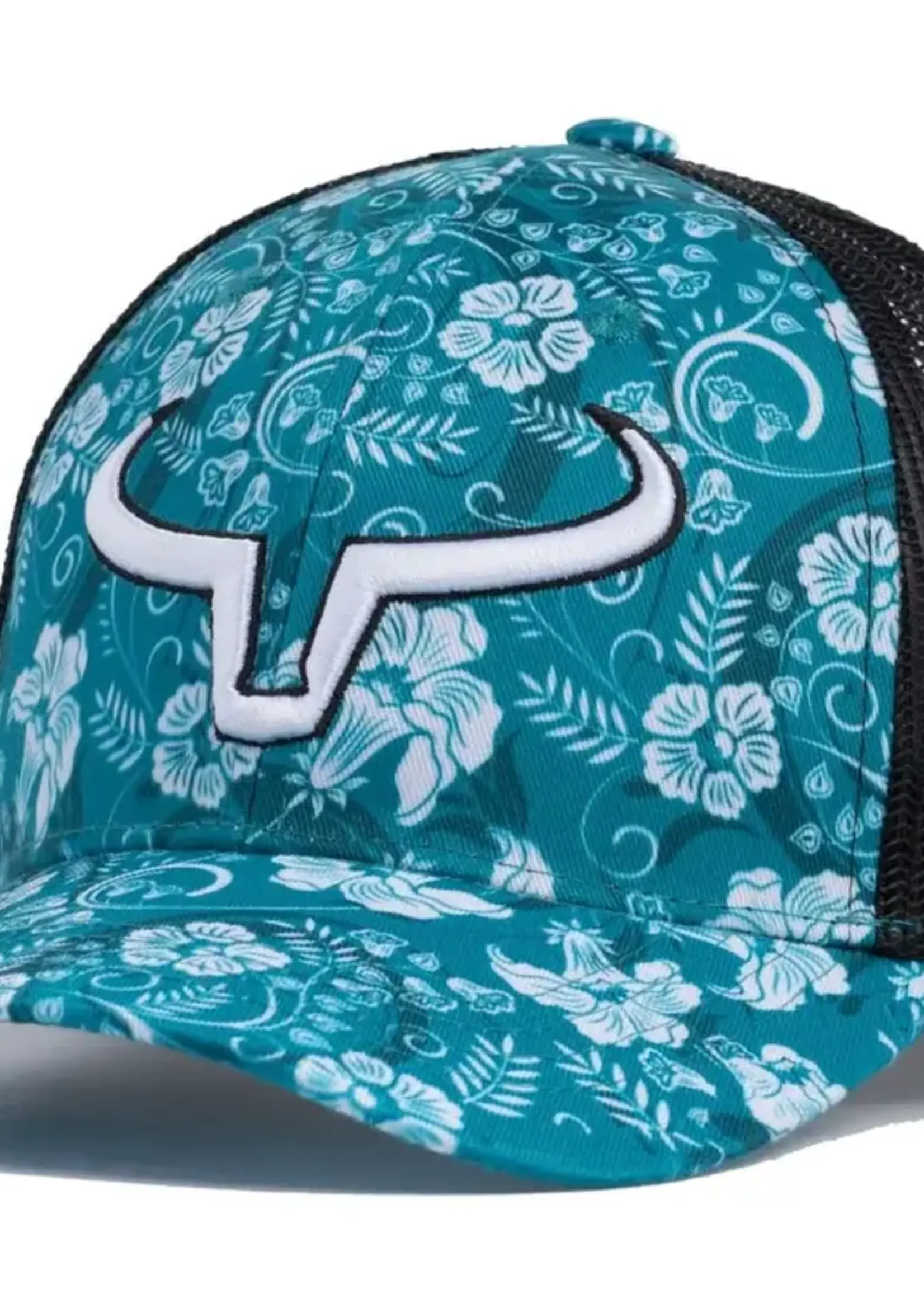 RANCH BRAND RANCH BRAND-CASQUETTE PONYTAIL FLEURS TURQUOISE ET BLANCHE AVEC CORNE BLANCHE