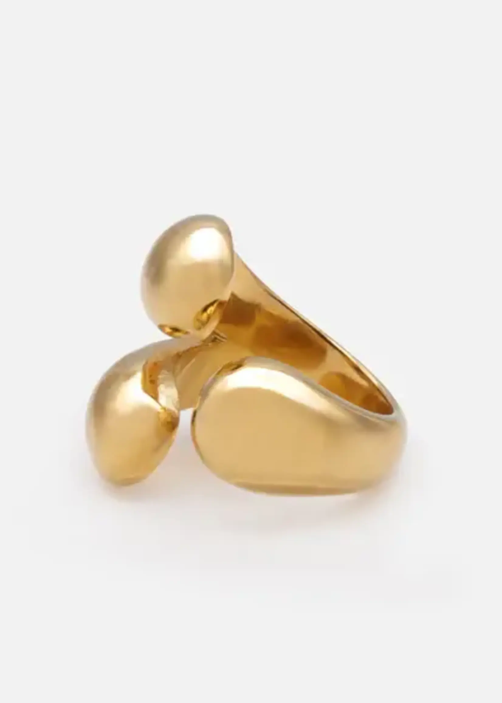 BIZOU BIZOU-LARGE BAGUE DORÉE À TROIS BRANCHES ACIER INOX.