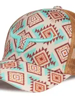 RANCH BRAND RANCH BRAND-CASQUETTE PONYTAIL LOGO AZTEC BRUN ET TURQUOISE-CORNE TURQUOISE