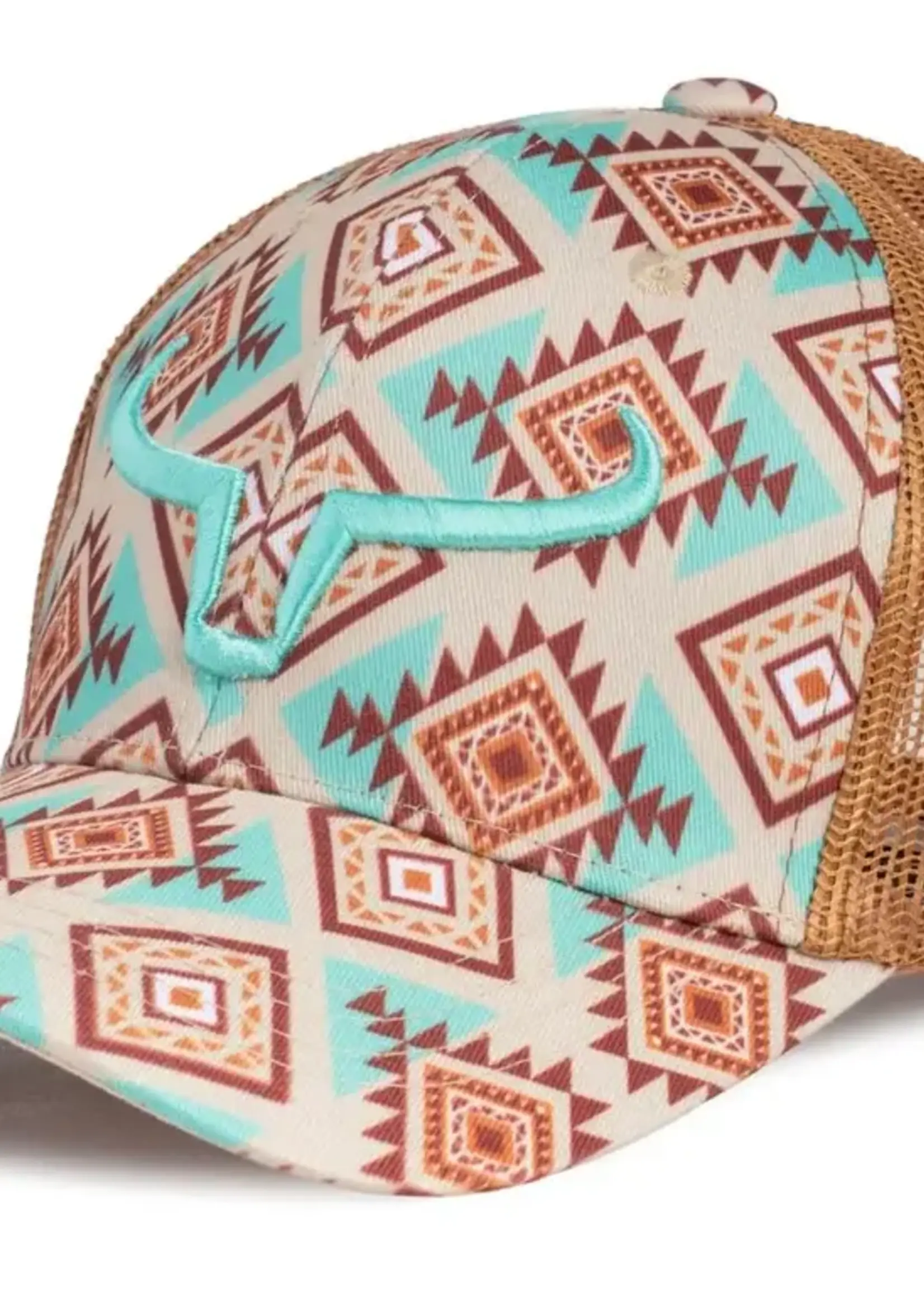 RANCH BRAND RANCH BRAND-CASQUETTE PONYTAIL LOGO AZTEC BRUN ET TURQUOISE-CORNE TURQUOISE