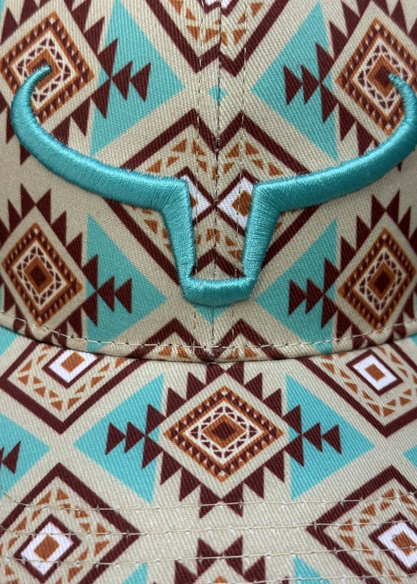 RANCH BRAND RANCH BRAND-CASQUETTE PONYTAIL LOGO AZTEC BRUN ET TURQUOISE-CORNE TURQUOISE