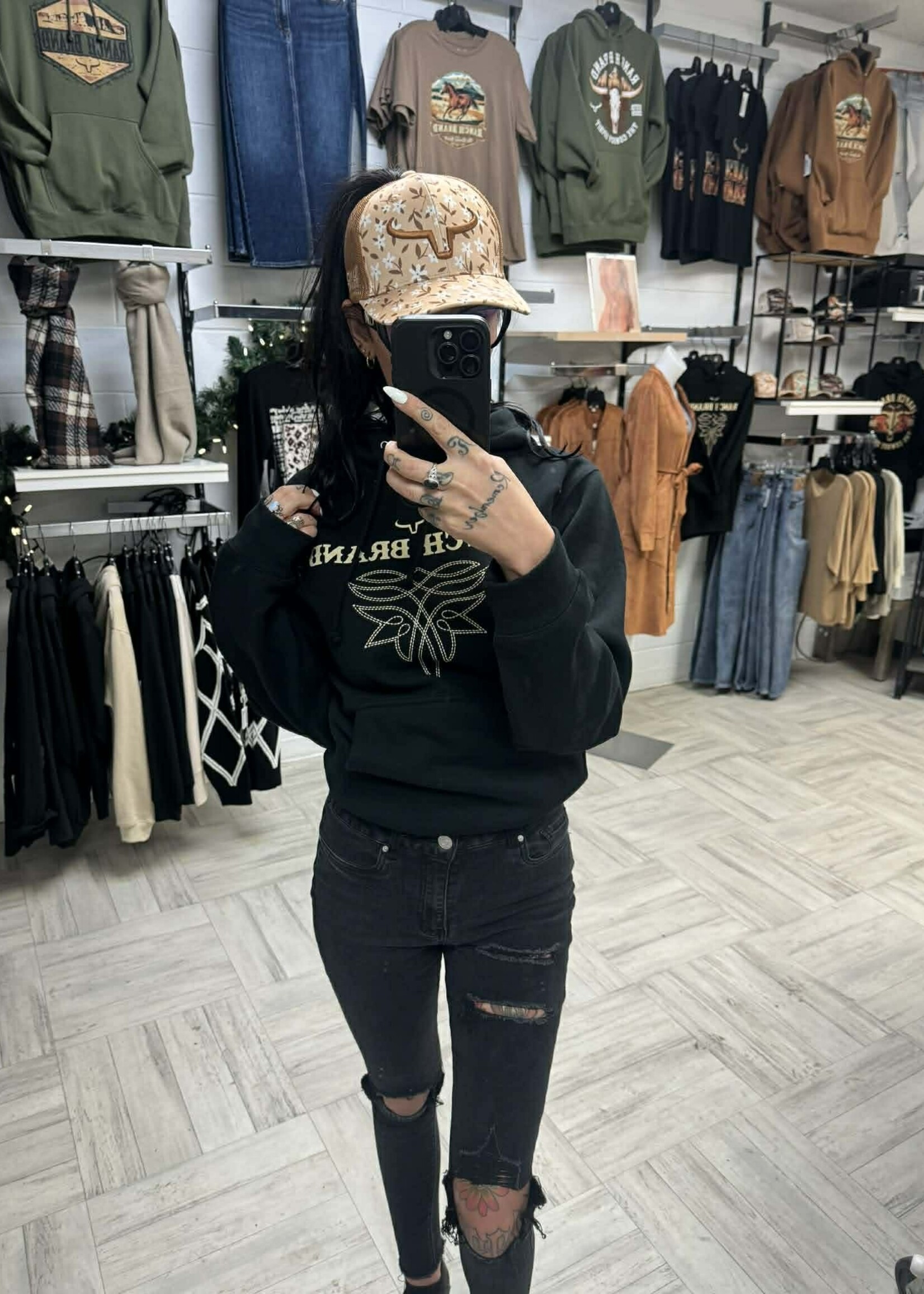 RANCH BRAND RANCH BRAND-CASQUETTE PONYTAIL FLEURIE BLANCHE ET CUIVRE-CORNE CUIVRE