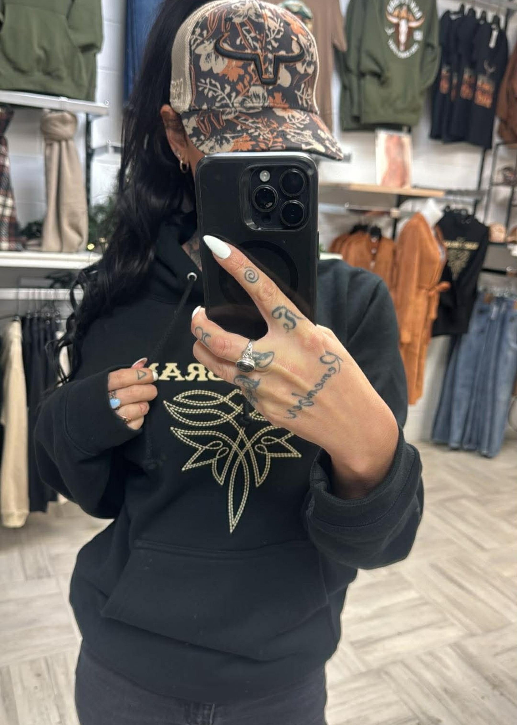 RANCH BRAND RANCH BRAND-CASQUETTE PONYTAIL FLEURIE BEIGE ET BRUNE - CORNE NOIRE