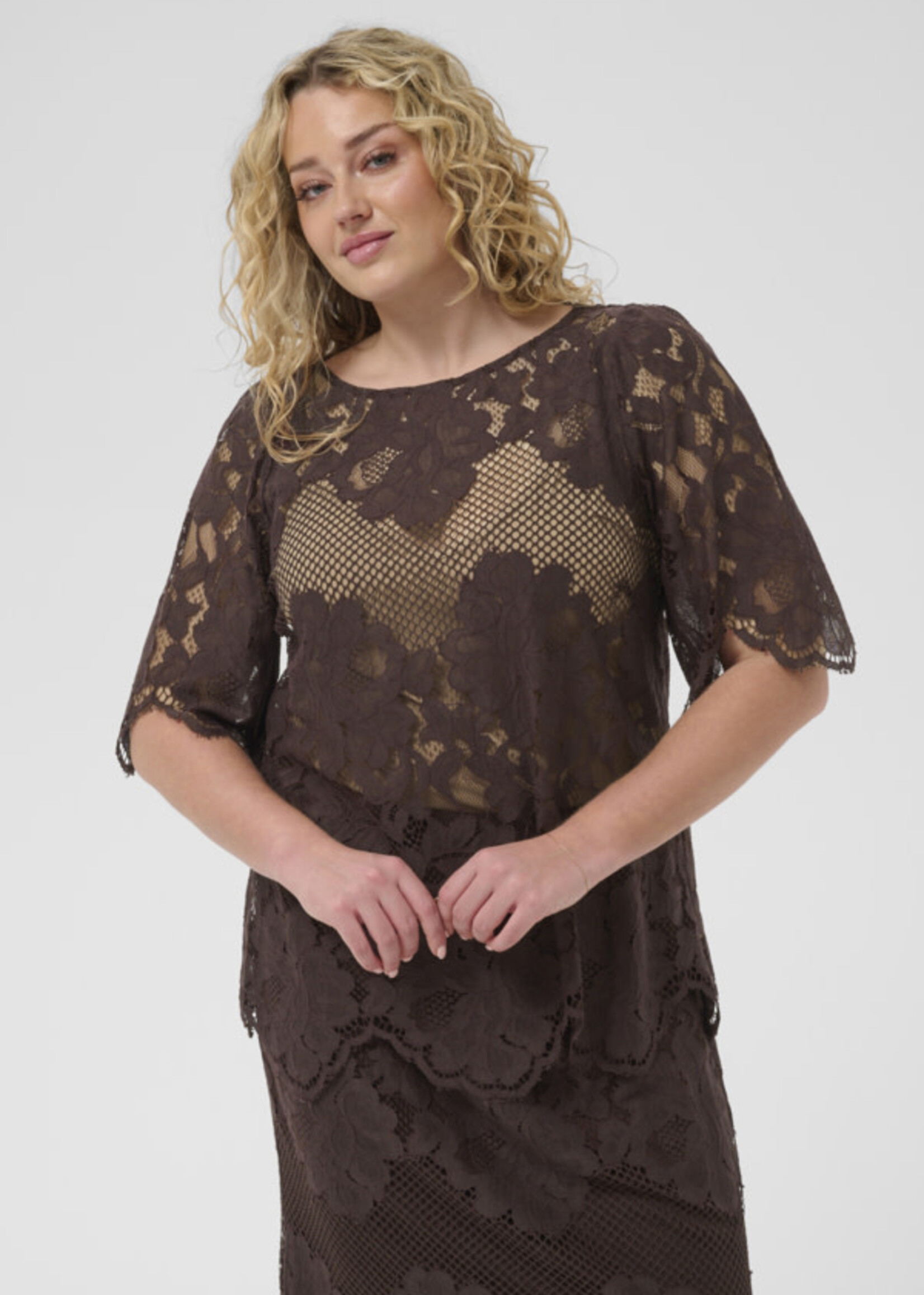 KAFFE CURVE KAFFE CURVE-T-SHIRT EN DENTELLE-10584274