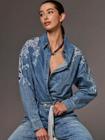 TRIBAL FASHION TRIBAL-CHEMISE EN DENIM AVEC DENTELLE-6006O