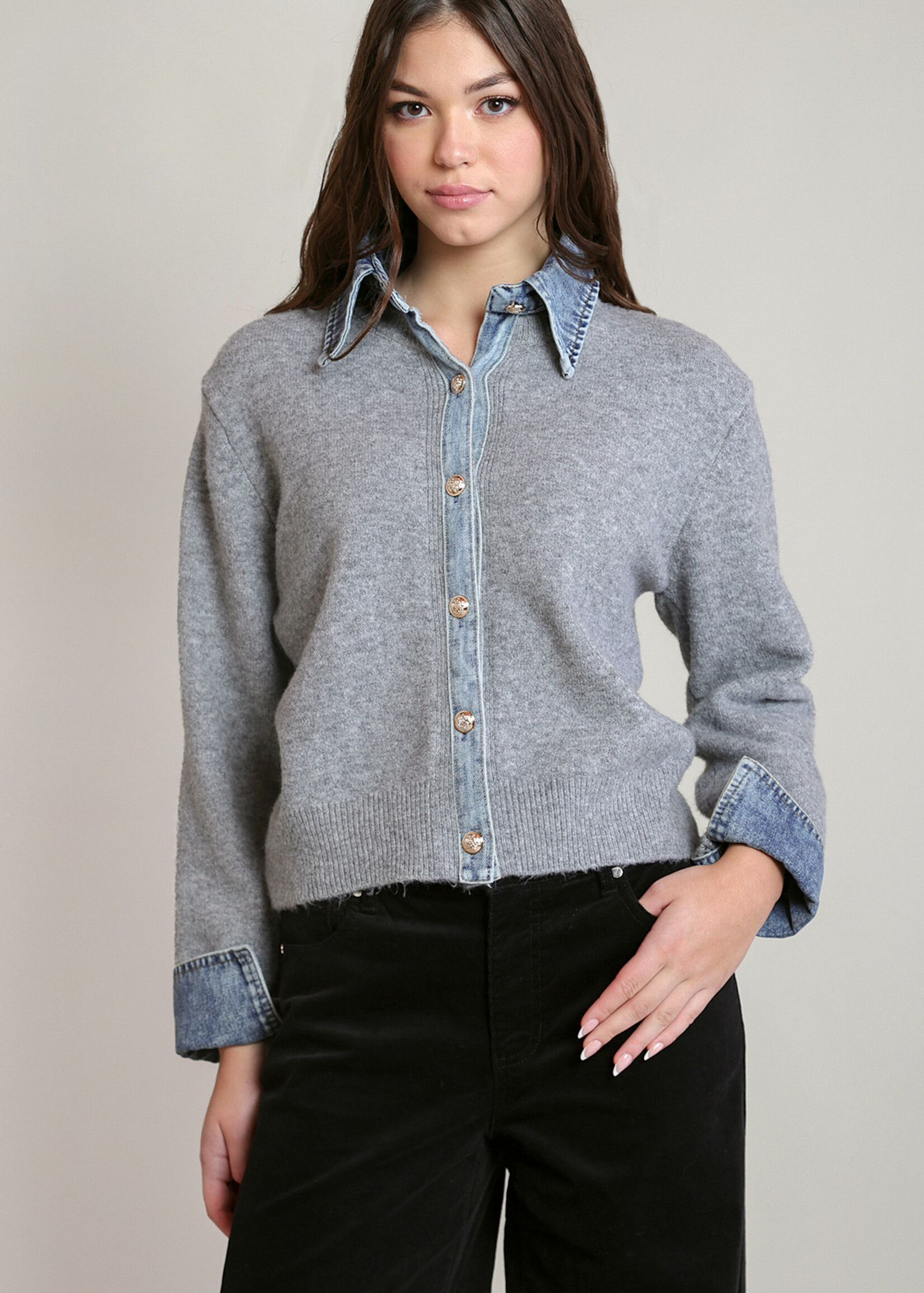 DEX DEX-CHEMISIER PULL BORDURES EN DENIM-2827280D