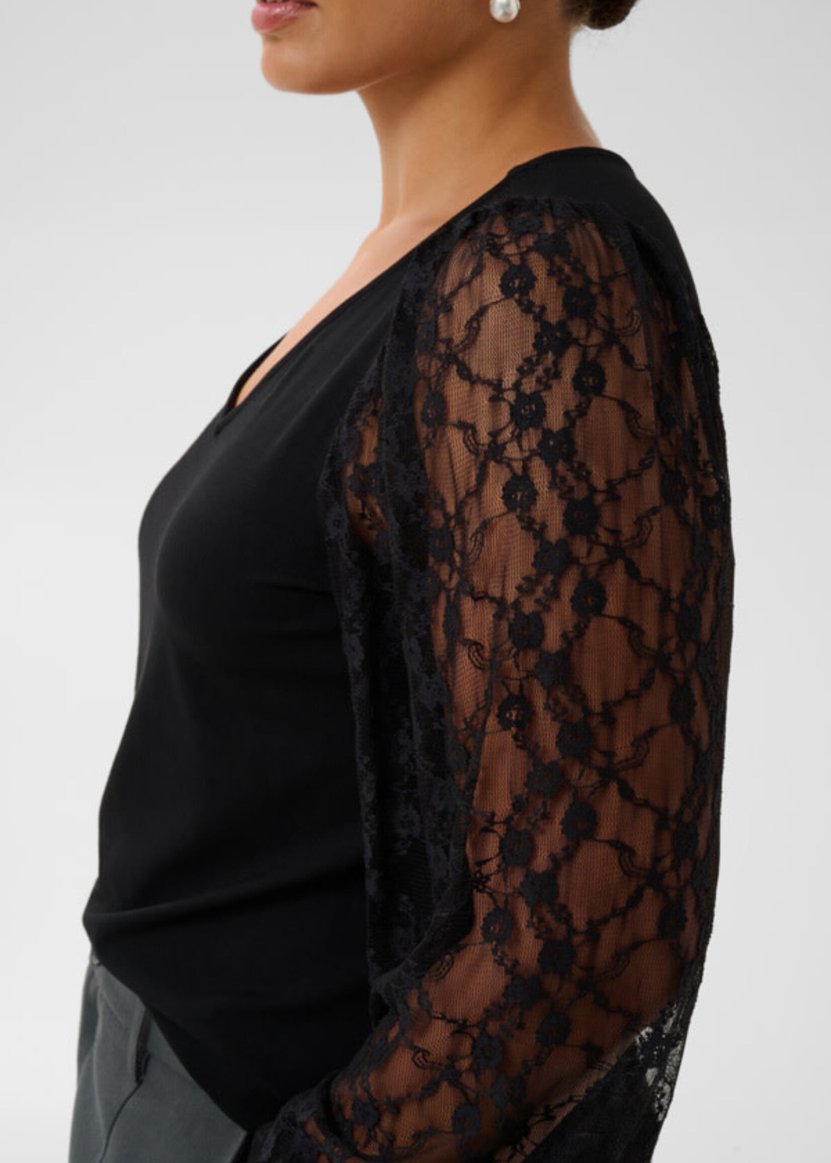 KAFFE CURVE KAFFE CURVE-CHANDAIL MANCHES EN DENTELLE-10584591