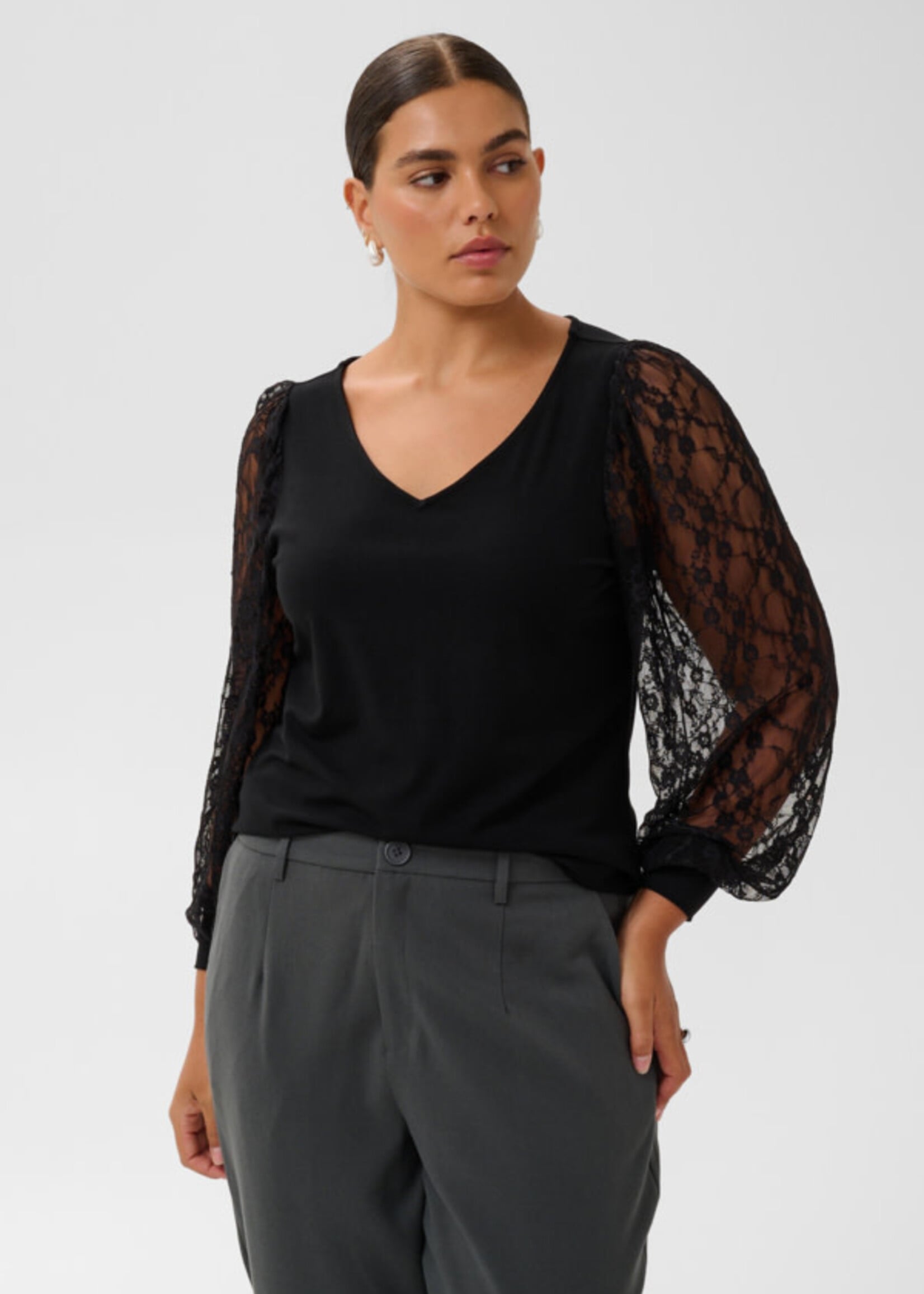 KAFFE CURVE KAFFE CURVE-CHANDAIL MANCHES EN DENTELLE-10584591