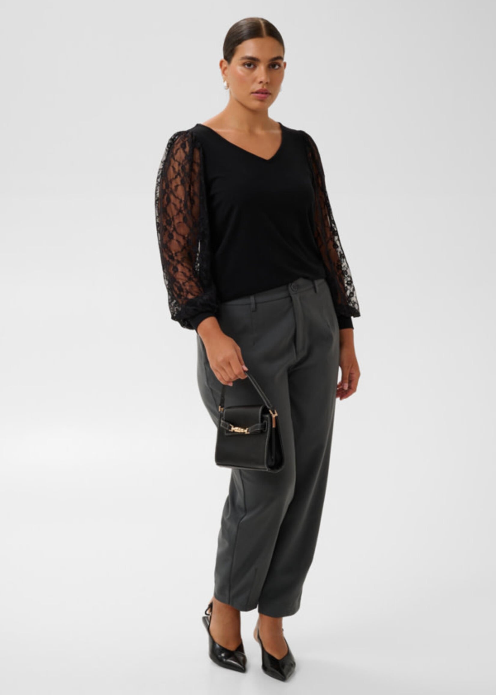 KAFFE CURVE KAFFE CURVE-CHANDAIL MANCHES EN DENTELLE-10584591