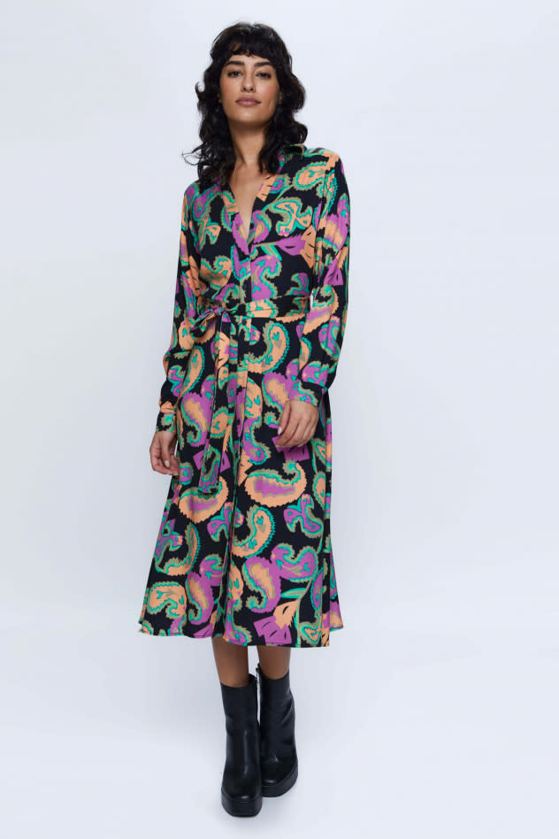 Paisley Print Midi Shirt Dress
