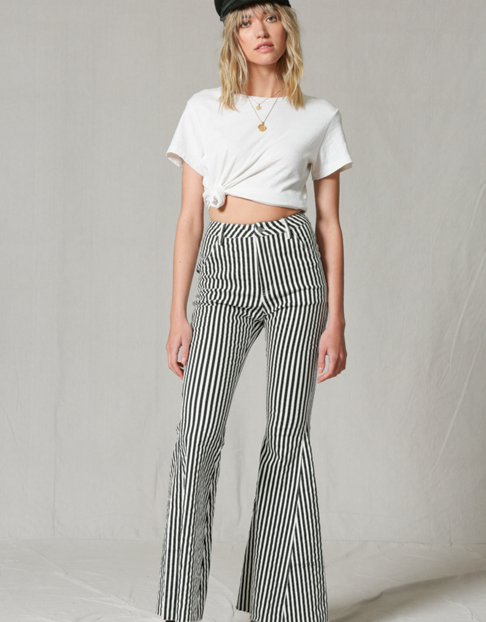 black and white striped bell bottom jeans
