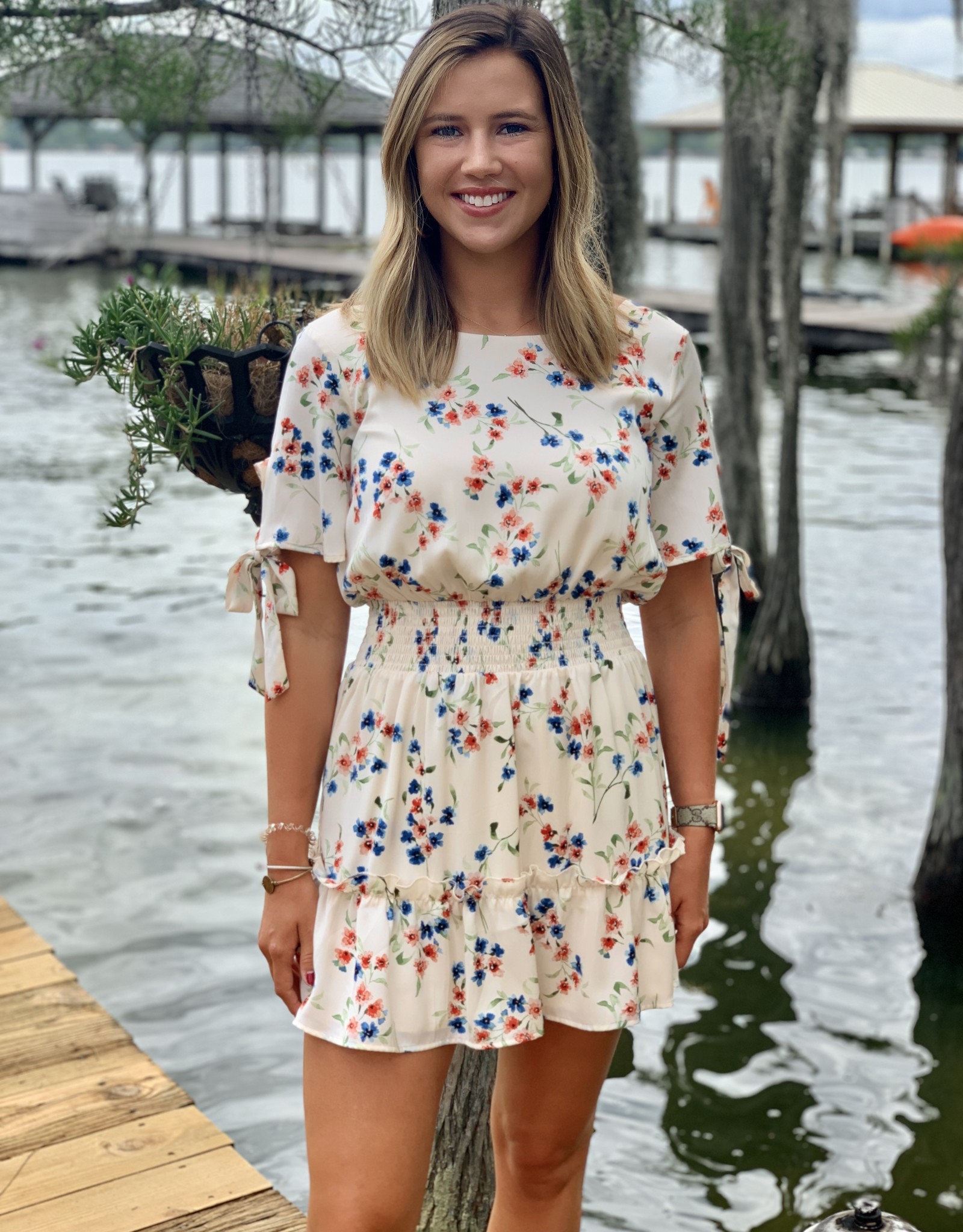 smocked waist mini dress
