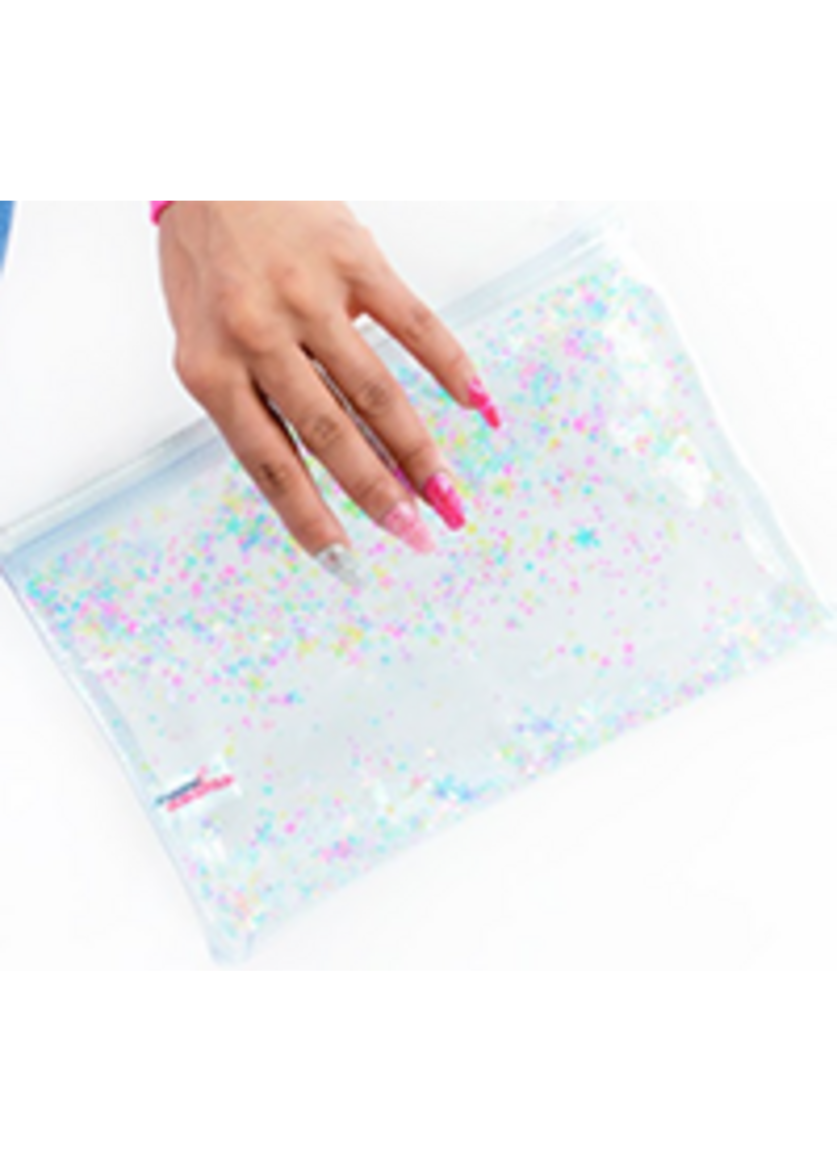 Mariah Hodges Liquid Glitter Zip Clutch Transparent Rainbow