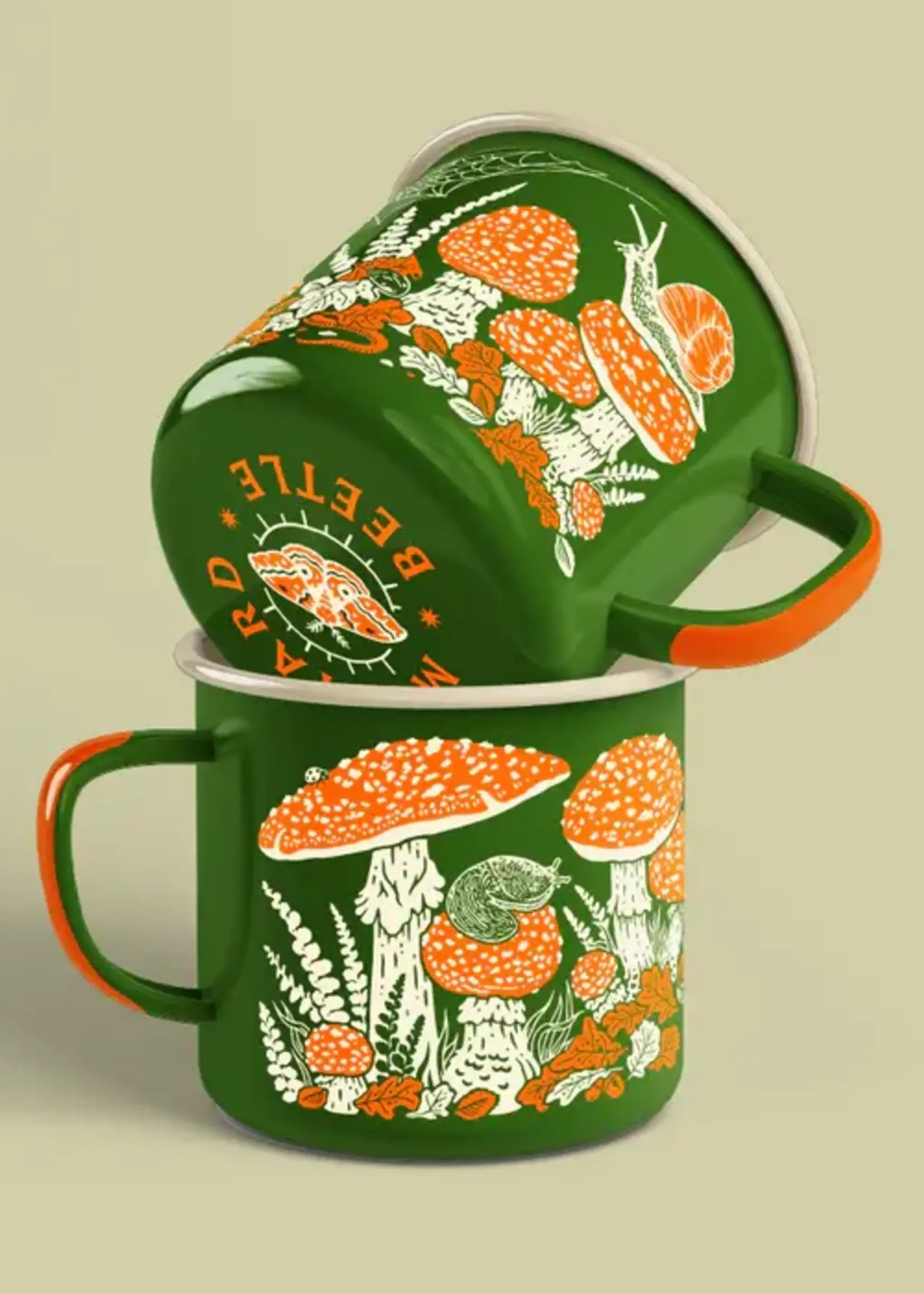 Elizabeth Younce Mustard Beetle Enamelware  Green Mug, Toad
