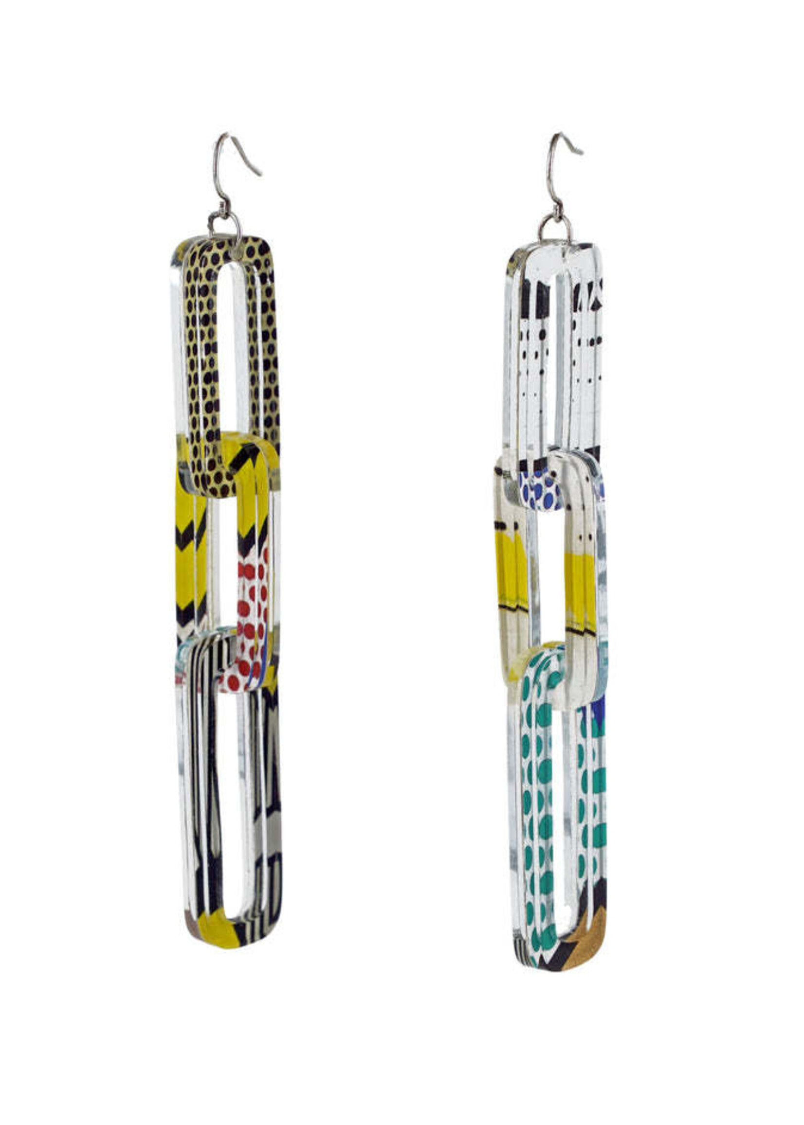 Pop Art Rectangle Chain Link Earrings