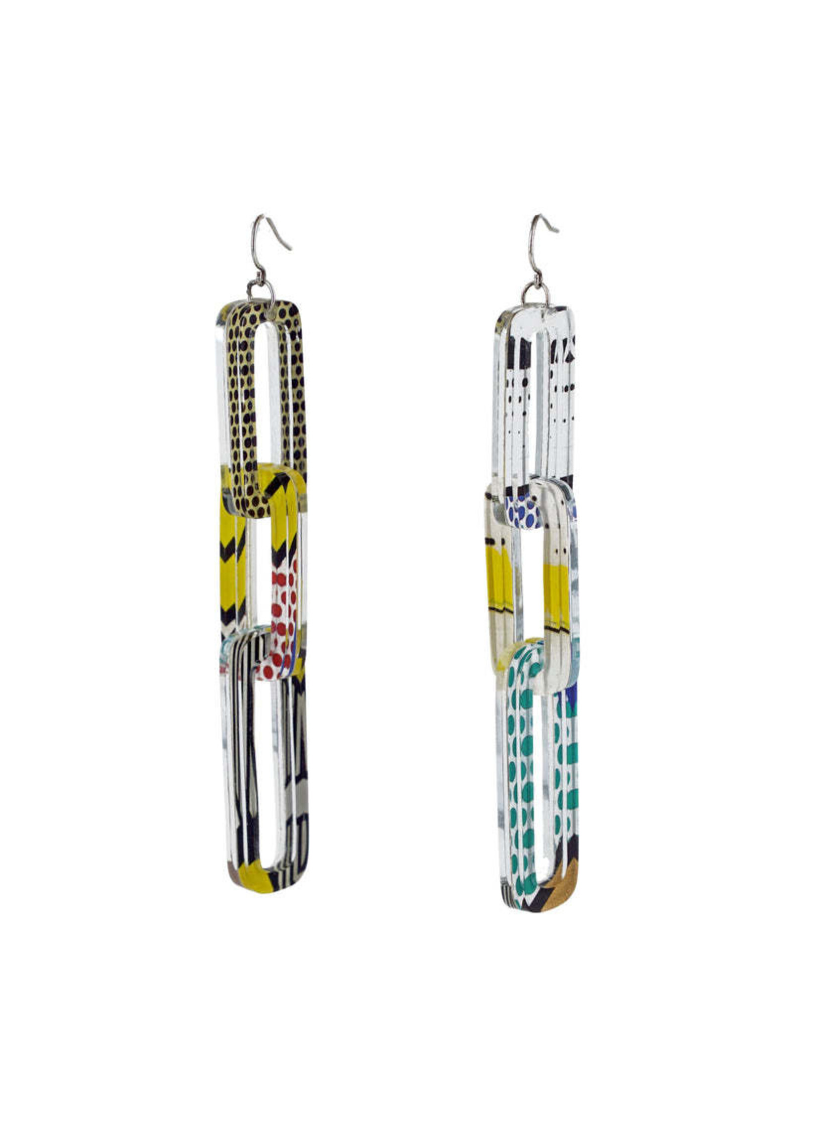 Pop Art Rectangle Chain Link Earrings