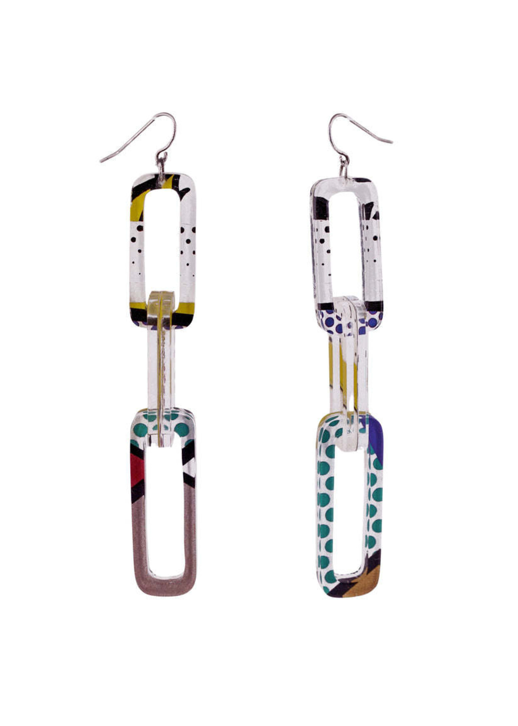 Pop Art Rectangle Chain Link Earrings