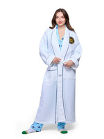 SCAD SCAD Crest Shawl Collar Waffle Robe with Piping, White/Navy