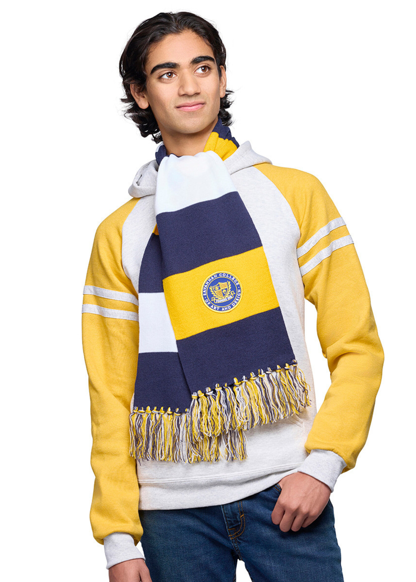 SCAD SCAD Crest Knit Scarf Navy/Yellow/White