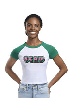 SCAD Candy Bubble, Adult Raglan Crop T-shirt, Kelly Green/White