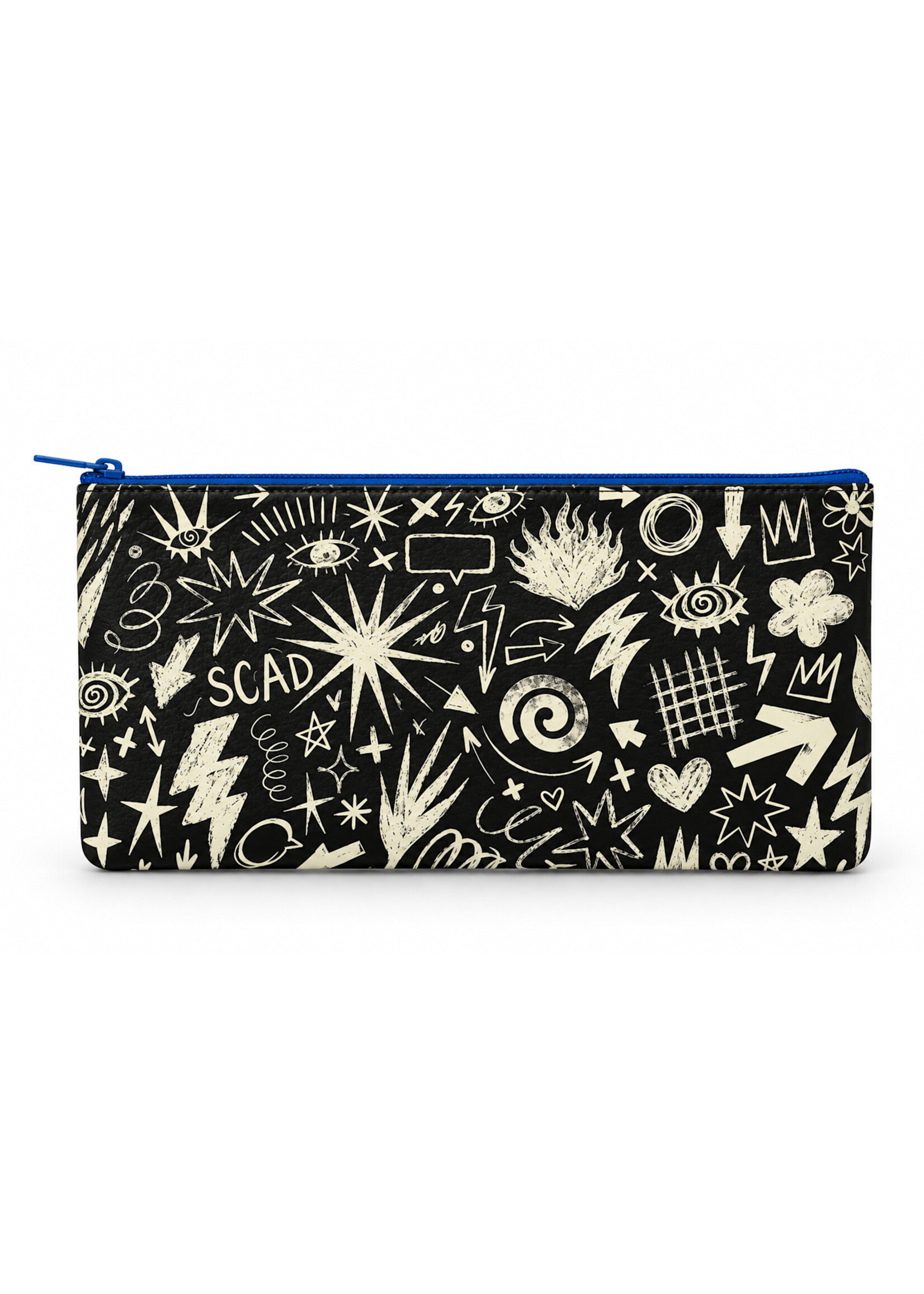 SCAD Doodle Sketch, Black/White Vegan Leather Pouch - 11" W x 5.75" H