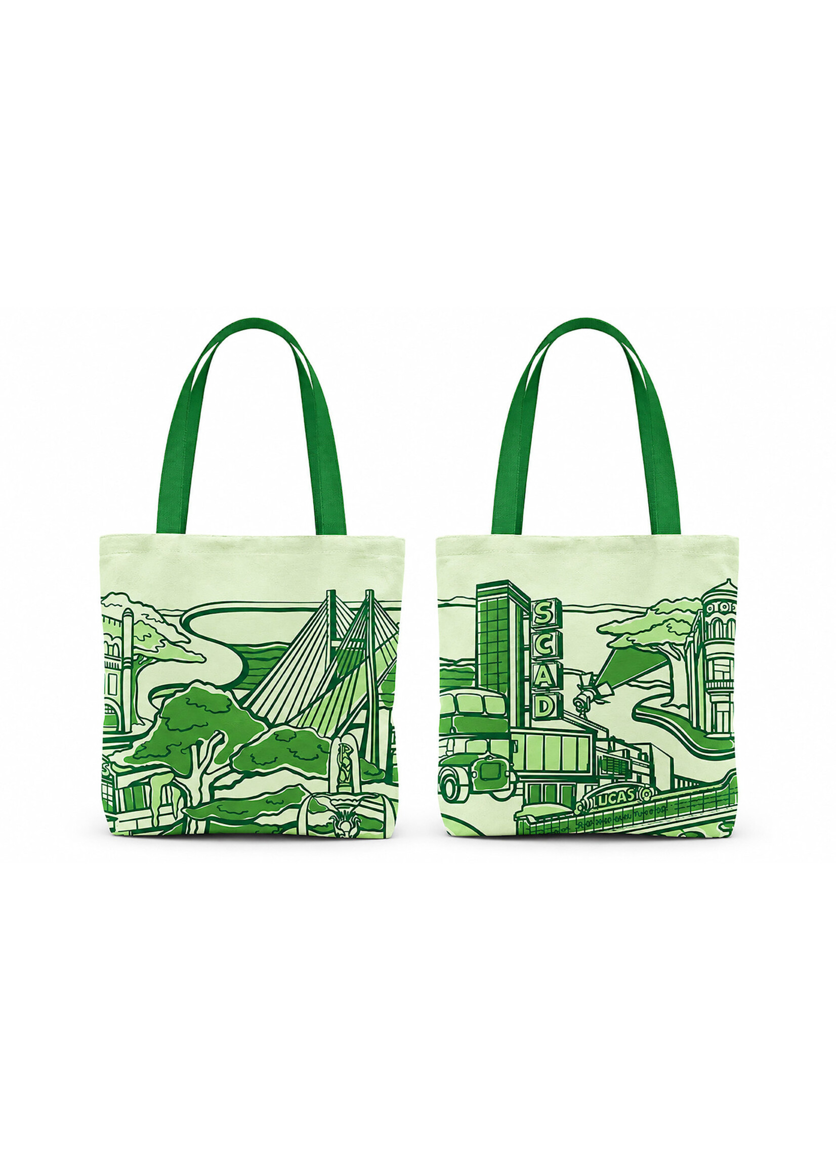 SCAD Savannah, Green Poly/Canvas Tote - 16W x 13.5H x 4D