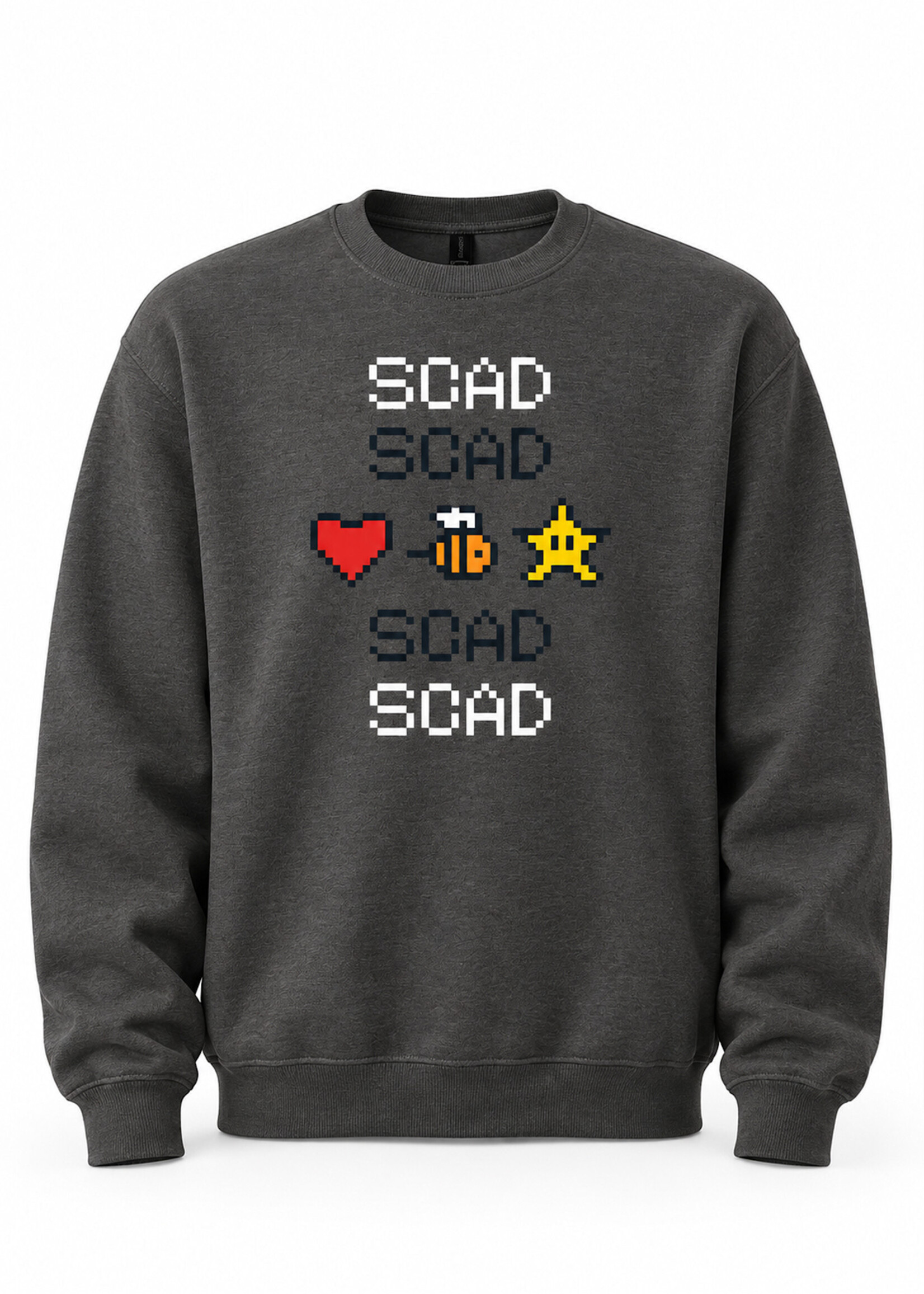 SCAD 8-Bit Icons, Adult Pullover Sweatshirt, Charcoal/Heather
