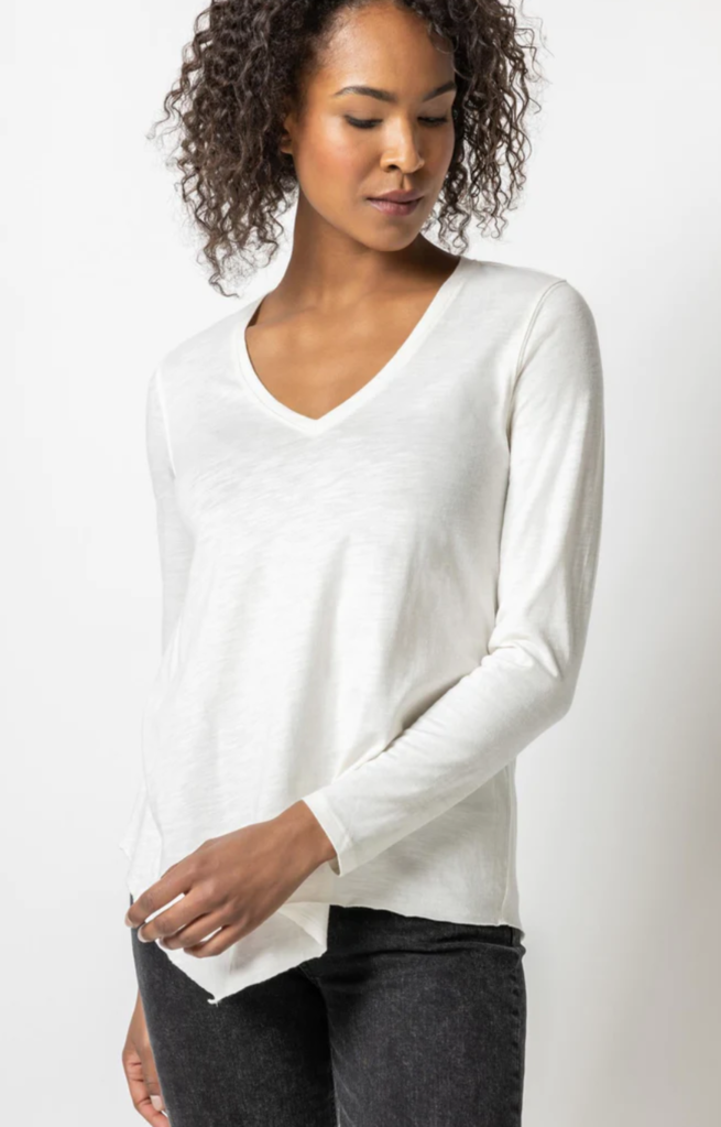 LILLA P ASYMETRICAL HEM V-NECK