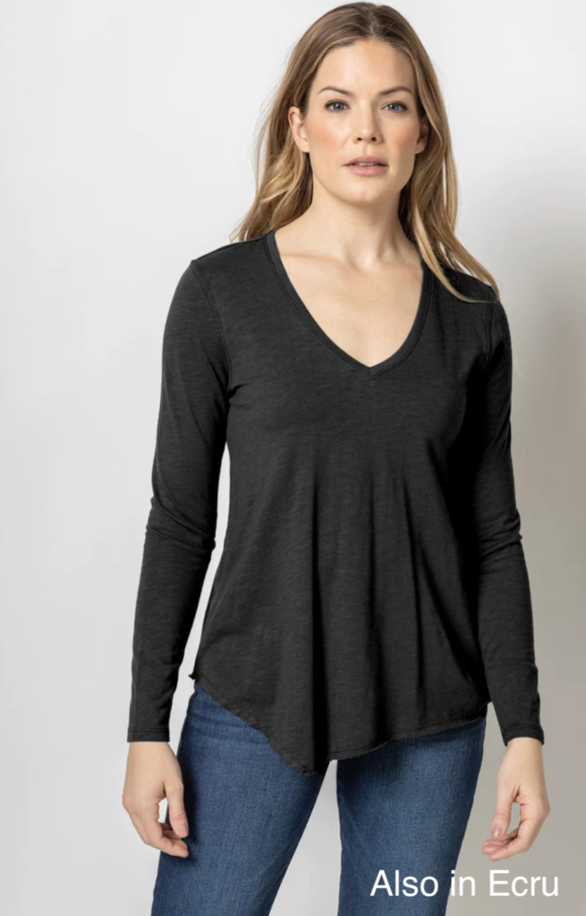 LILLA P ASYMETRICAL HEM V-NECK