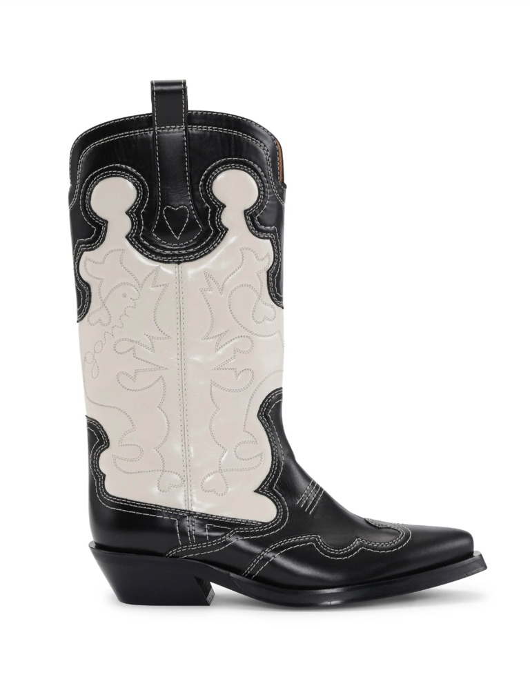 GANNI MID SHAFT EMBROIDERED WESTERN BOOT