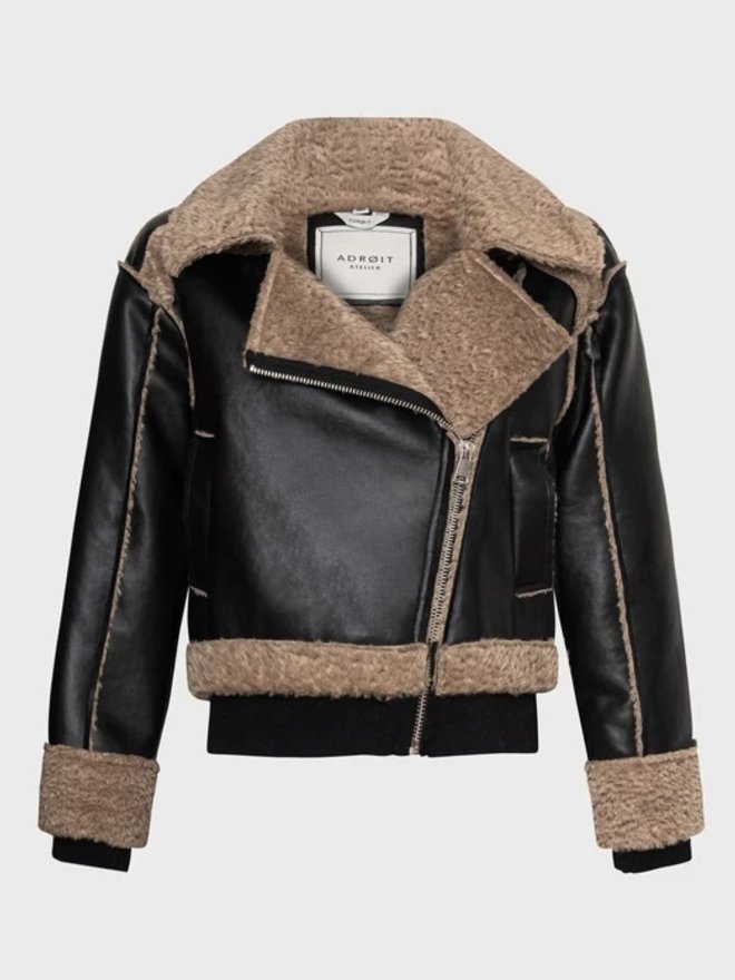 Adroit Atelier Clayton Faux Shearling Vegan Leather Jacket In